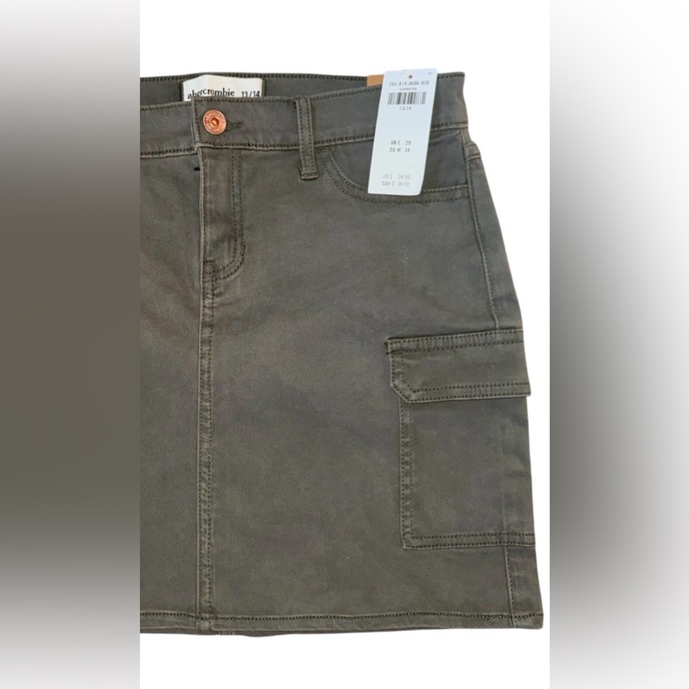 Abercrombie Kids Army Green Sueded Stretch Girls Cargo Skirt Sz 13/14 NWT $35 - Picture 5 of 8